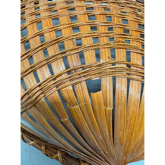 Vintage Woven Fan-Shaped Bamboo Basket brown 11.75x8x3" READ - Picture 4 of 4